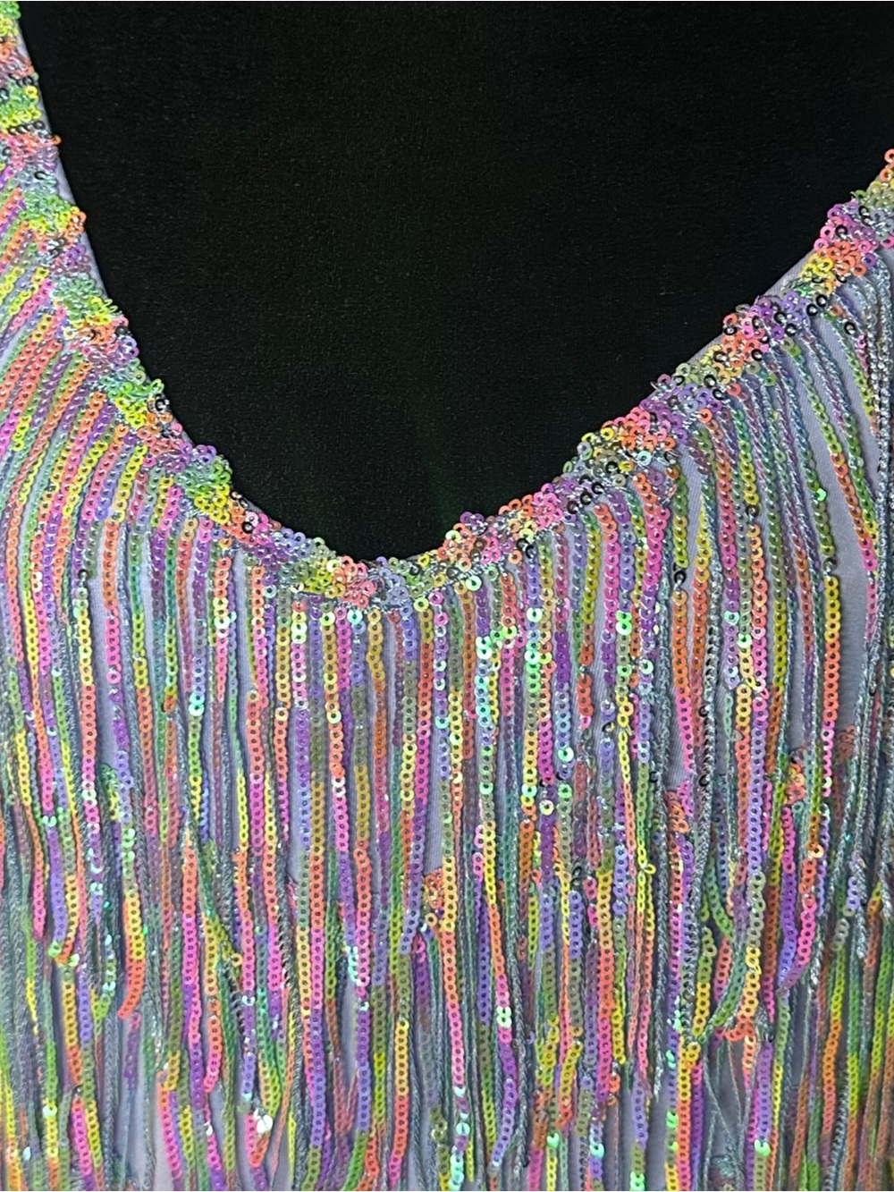 Hello Molly She’s A Showgirl Sequin Fringe Mini Dress Rainbow Pastel L NWT - Picture 2 of 12